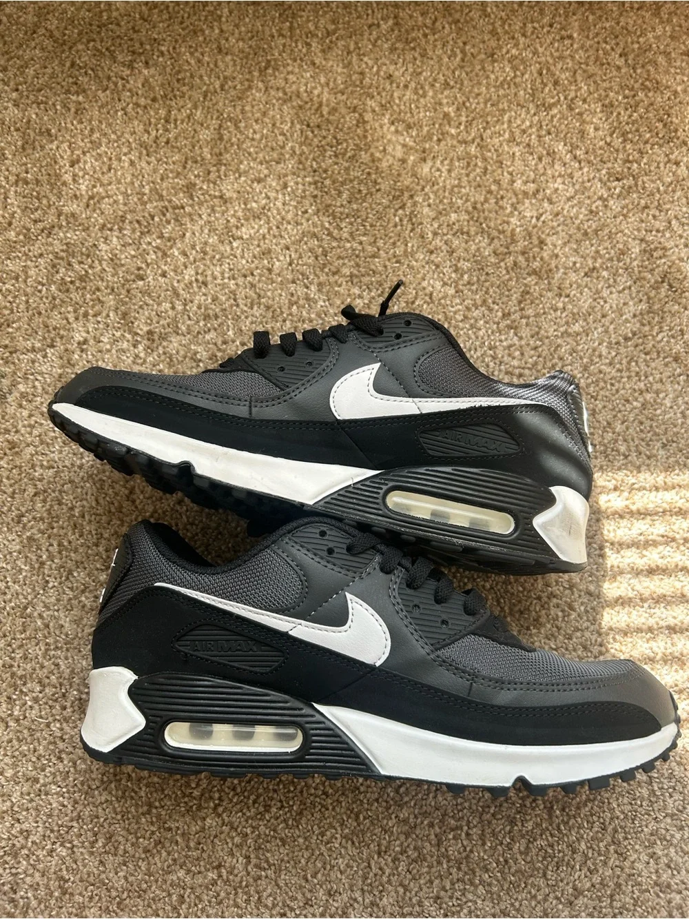 Nike Men's Black and Gray Air Max Sneakers with White Swoosh